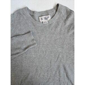 Penguin by Munsingwear Men's S Light Gray Tight Knit Ribbed Crew Neck LS Sweater